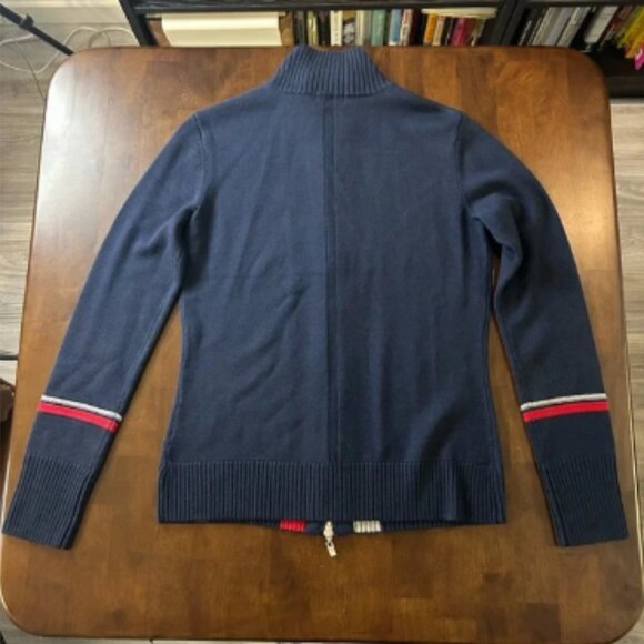 Neve Natalie Full Zip Sweater Ski Navy Blue Red Gray Stripe Ski 100% Wool Size S - Picture 2 of 8